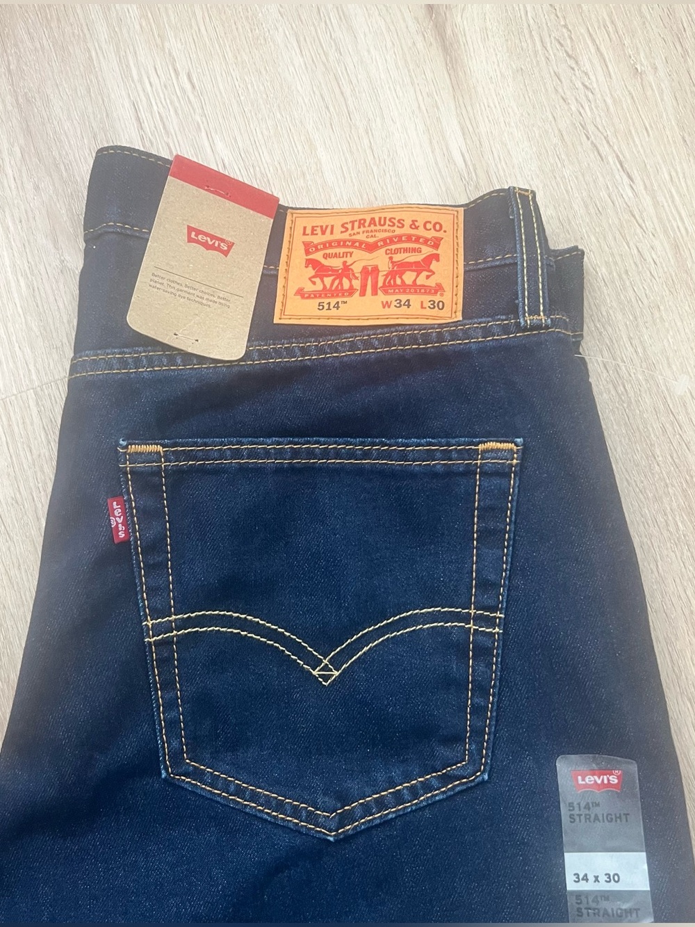Levi's 514 Regular Straight Jeans Mens 34x30 Blue Dark Wash Denim Pants NWT